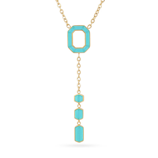 Collier femme acier doré pendentif turquoise géométrique