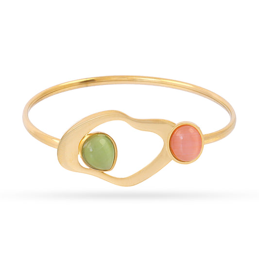 Bracelet femme acier doré pierres synthétiques vert et rose