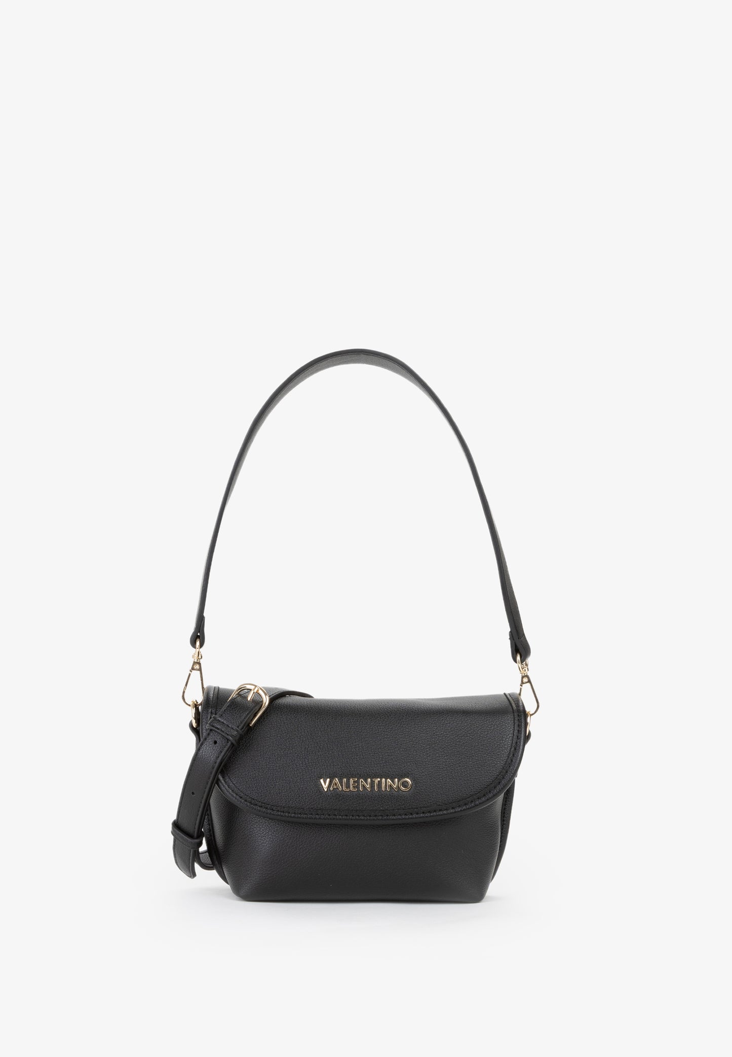 Sac bandoulière femme noir simili cuir grainé doré