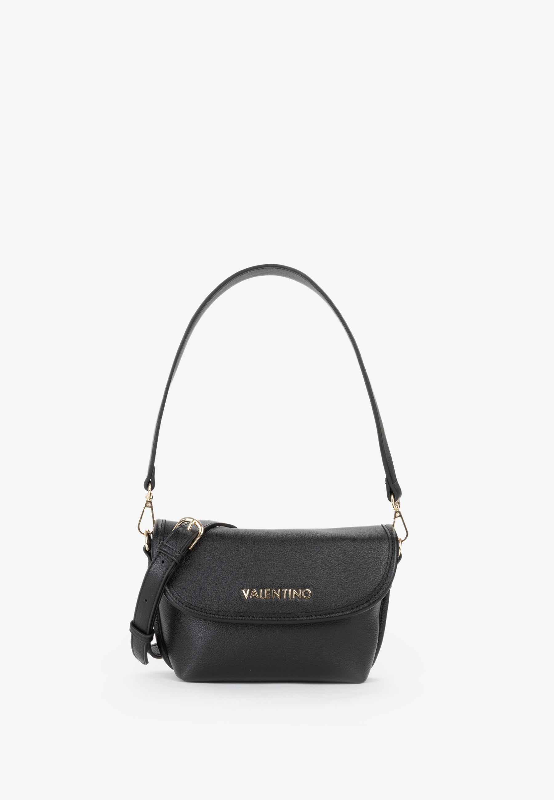 Sac bandoulière femme noir simili cuir grainé doré