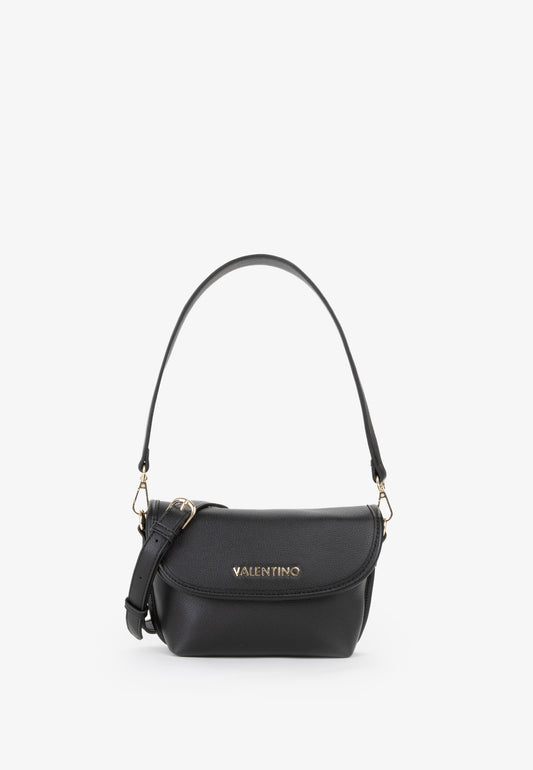 Sac bandoulière femme noir simili cuir grainé doré