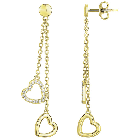 BOUCLES D'OREILLES PLAQUE OR - COEUR - ZIRCONIA