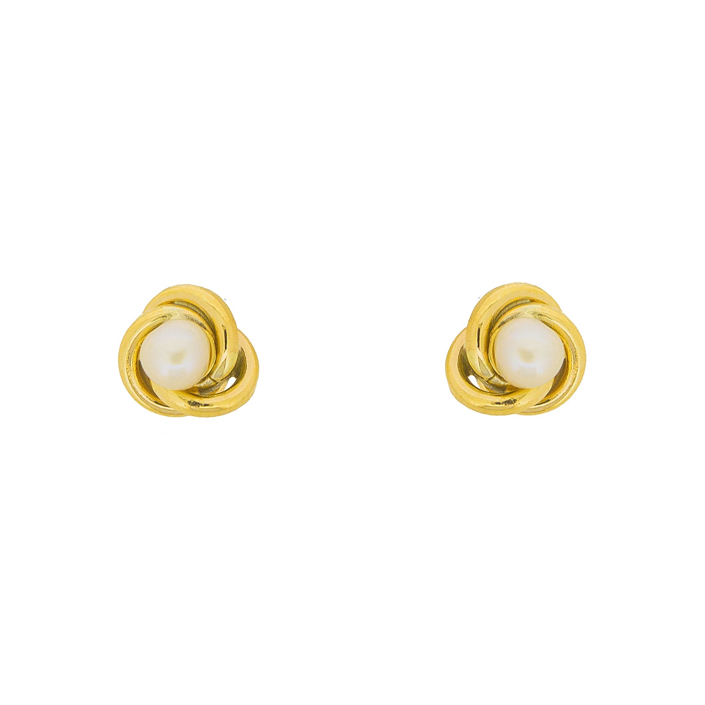 Clou d'oreille femme or jaune 9 carats nœud perle de culture