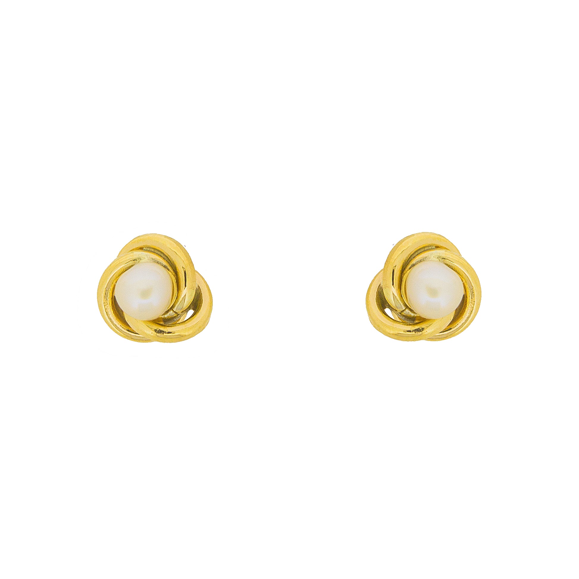 Clou d'oreille femme or jaune 9 carats nœud perle de culture