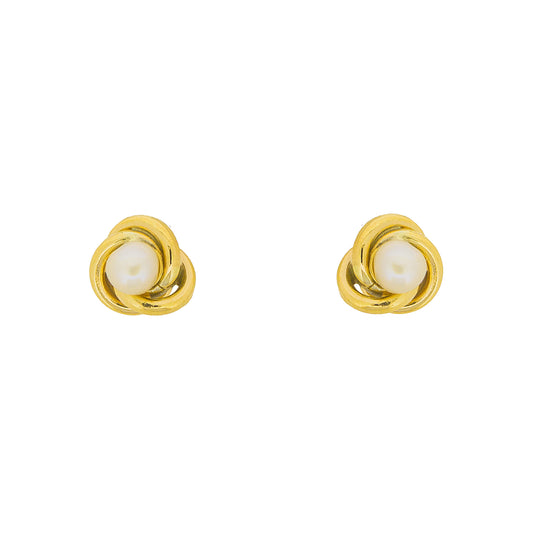 Clou d'oreille femme or jaune 9 carats nœud perle de culture