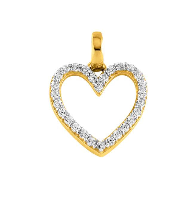 Pendentif coeur femme or jaune 18 carats zirkonia