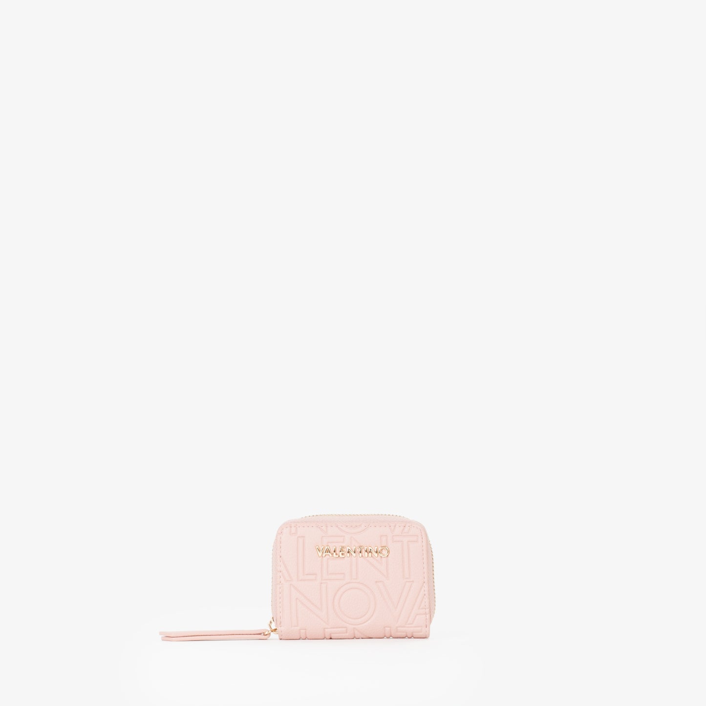 Porte-monnaie femme rose poudré zippé monogramme embossé