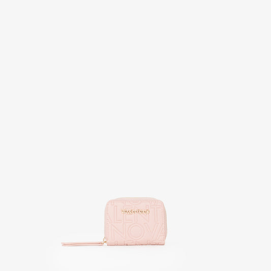 Porte-monnaie femme rose poudré zippé monogramme embossé
