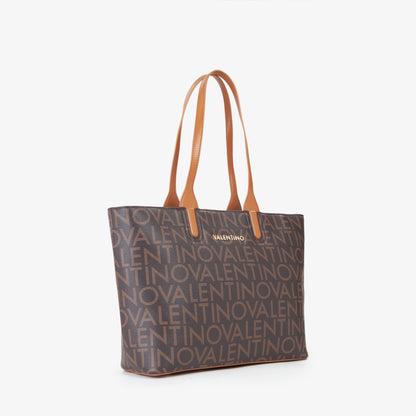 Sac cabas femme motif monogramme marron camel