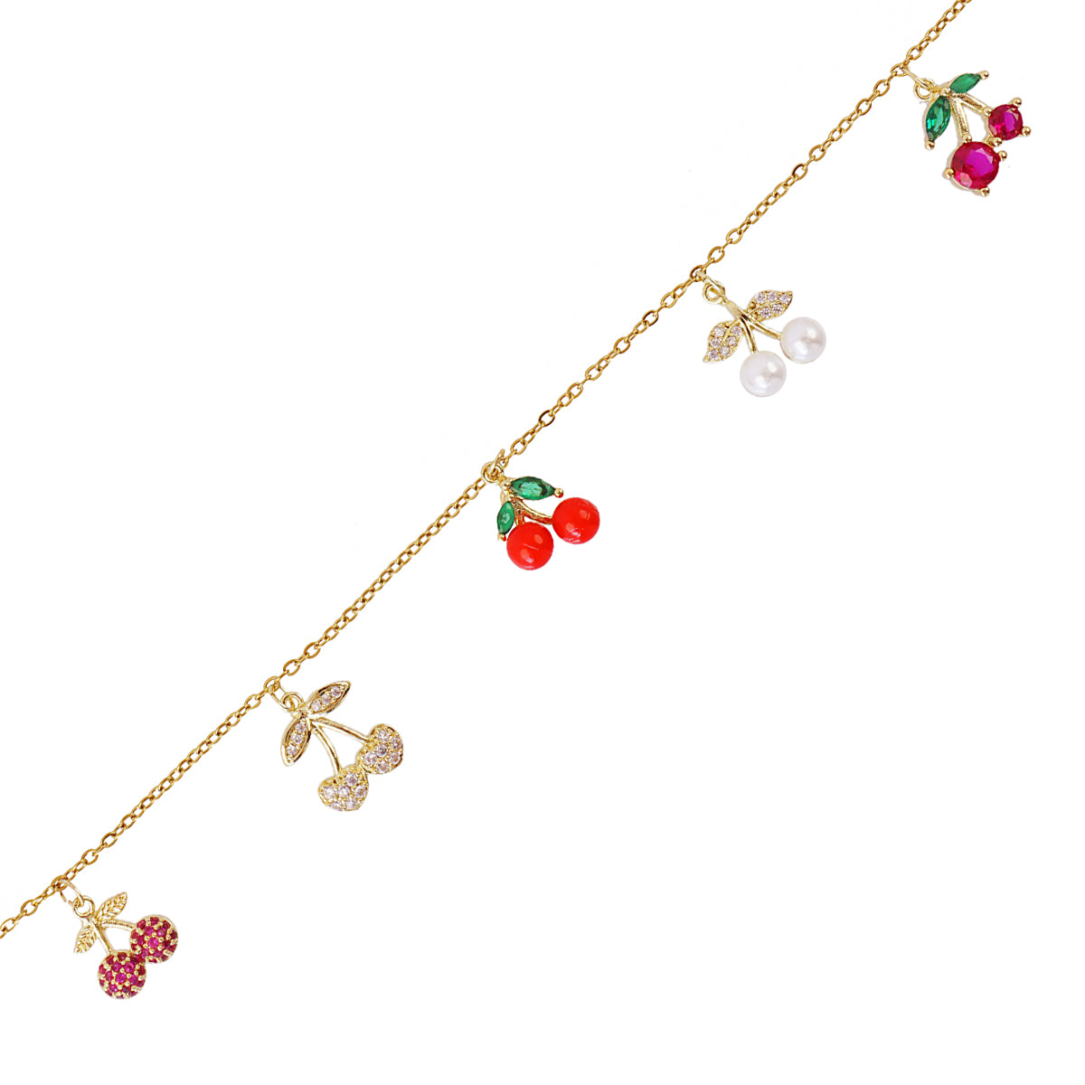 BRACELET - ACIER DORE - ZIRCONIA MULTICOLORE - CERISE