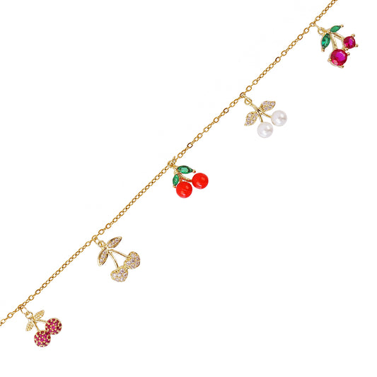 BRACELET - ACIER DORE - ZIRCONIA MULTICOLORE - CERISE