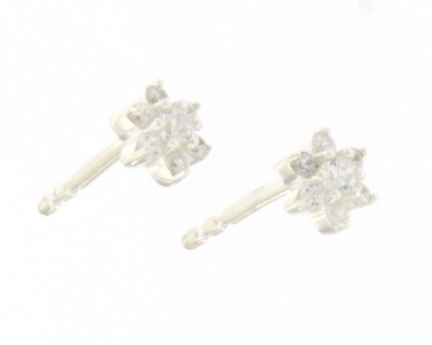 Clous d'oreilles femme argent rhodié fleur zirconia