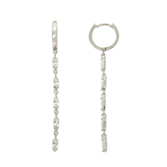 Créoles femme argent rhodié pendentifs zirconia baguette