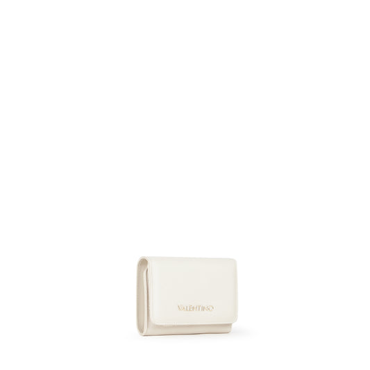 Portefeuille femme écru compact fermeture rabat doré