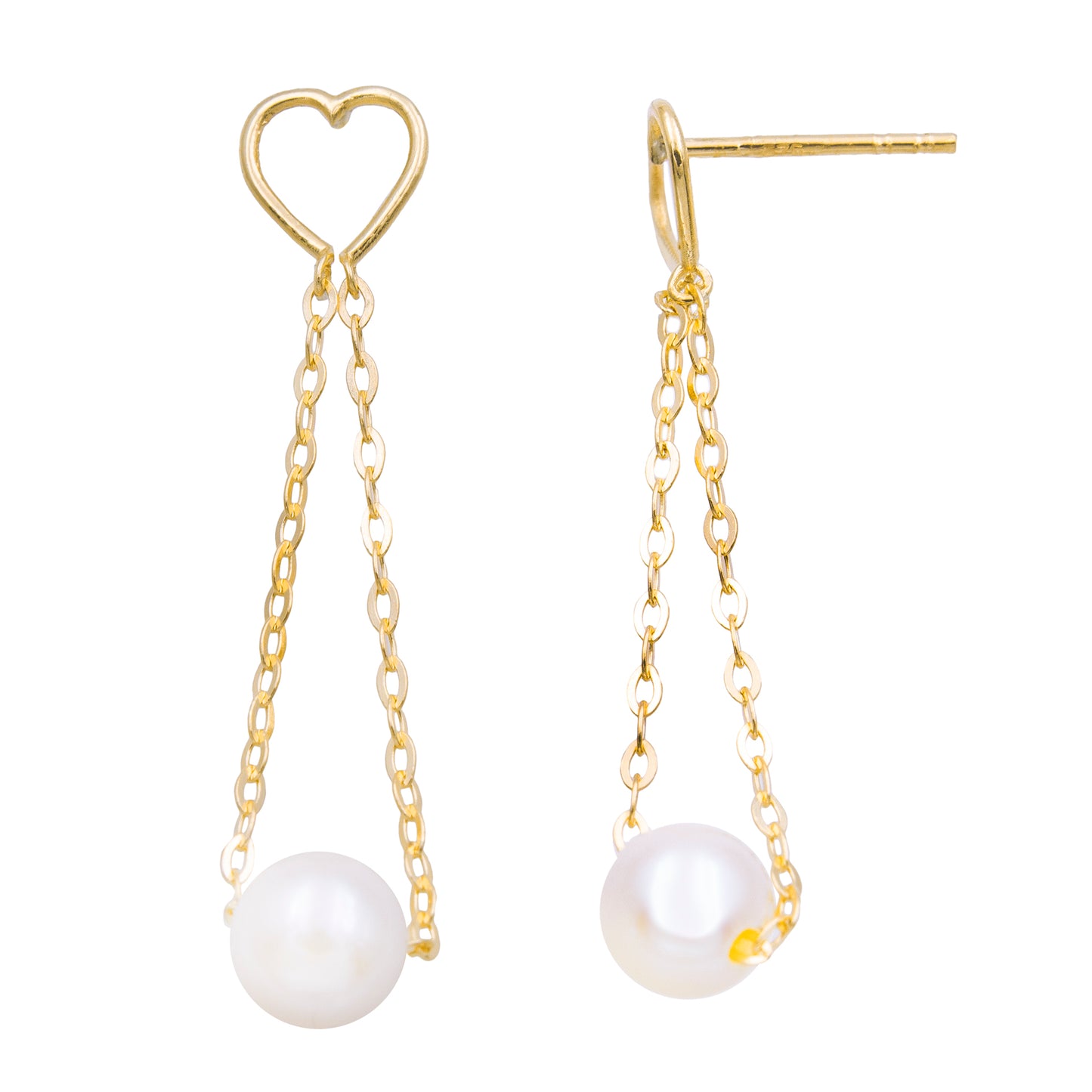 Boucles d'oreilles pendantes femme or 9k perle culture cœur