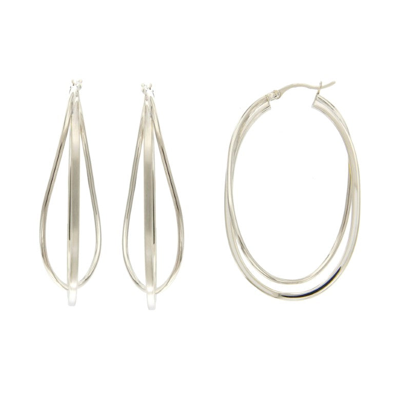 Créoles femme argent rhodié double anneau ovale