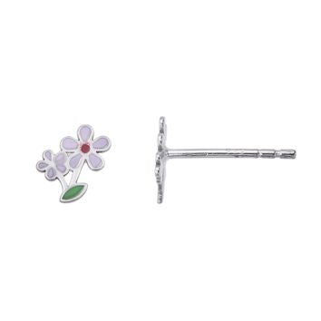 Boucles d'oreilles enfant argent 925 fleurs laque multicolore