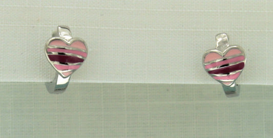 Créoles enfant argent rhodié motif cœur laqué rose