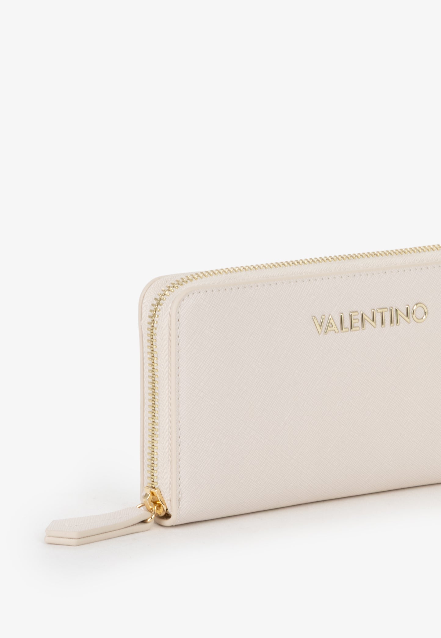 Portefeuille femme zippé écru finition lisse dorée