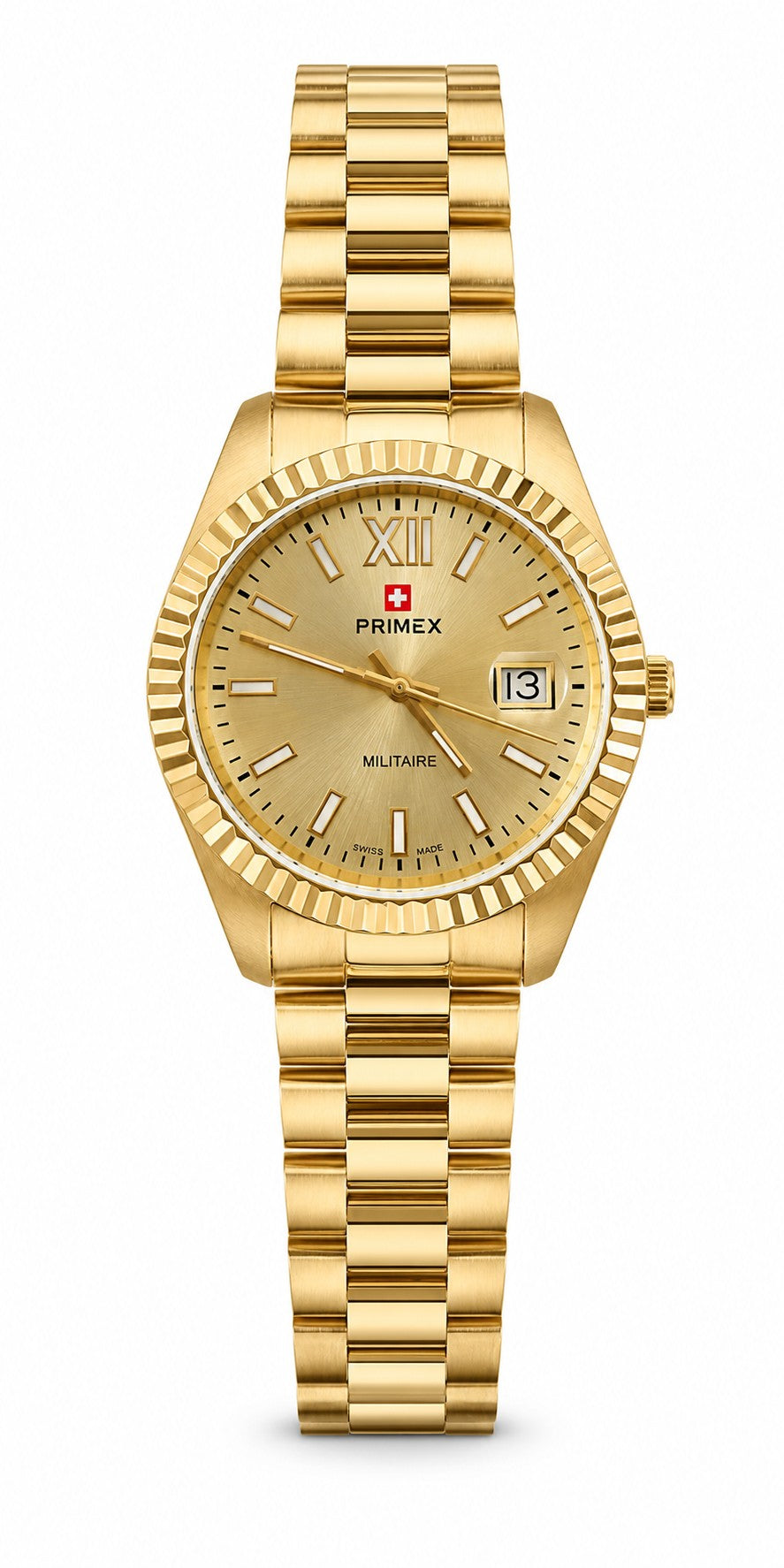 Montre homme Swiss Made dorée cadran champagne fluted