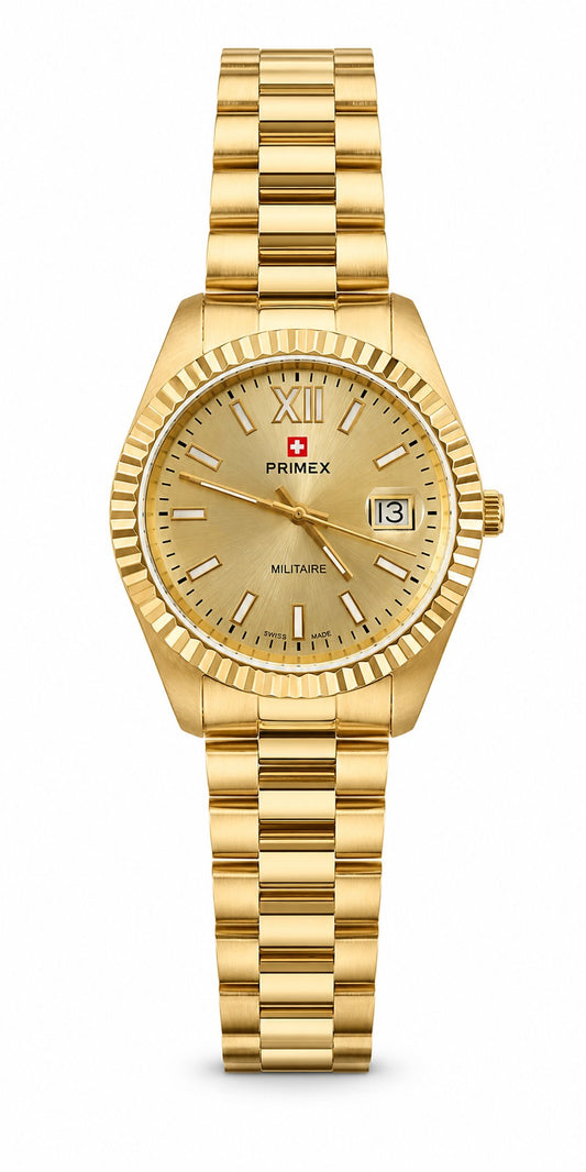 Montre homme Swiss Made dorée cadran champagne fluted