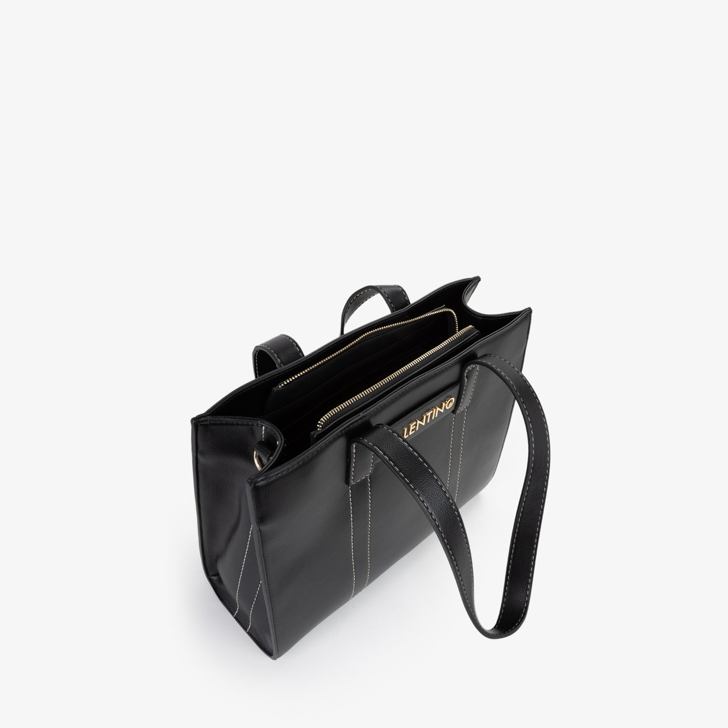Sac à main femme noir structuré surpiqûres contrastantes