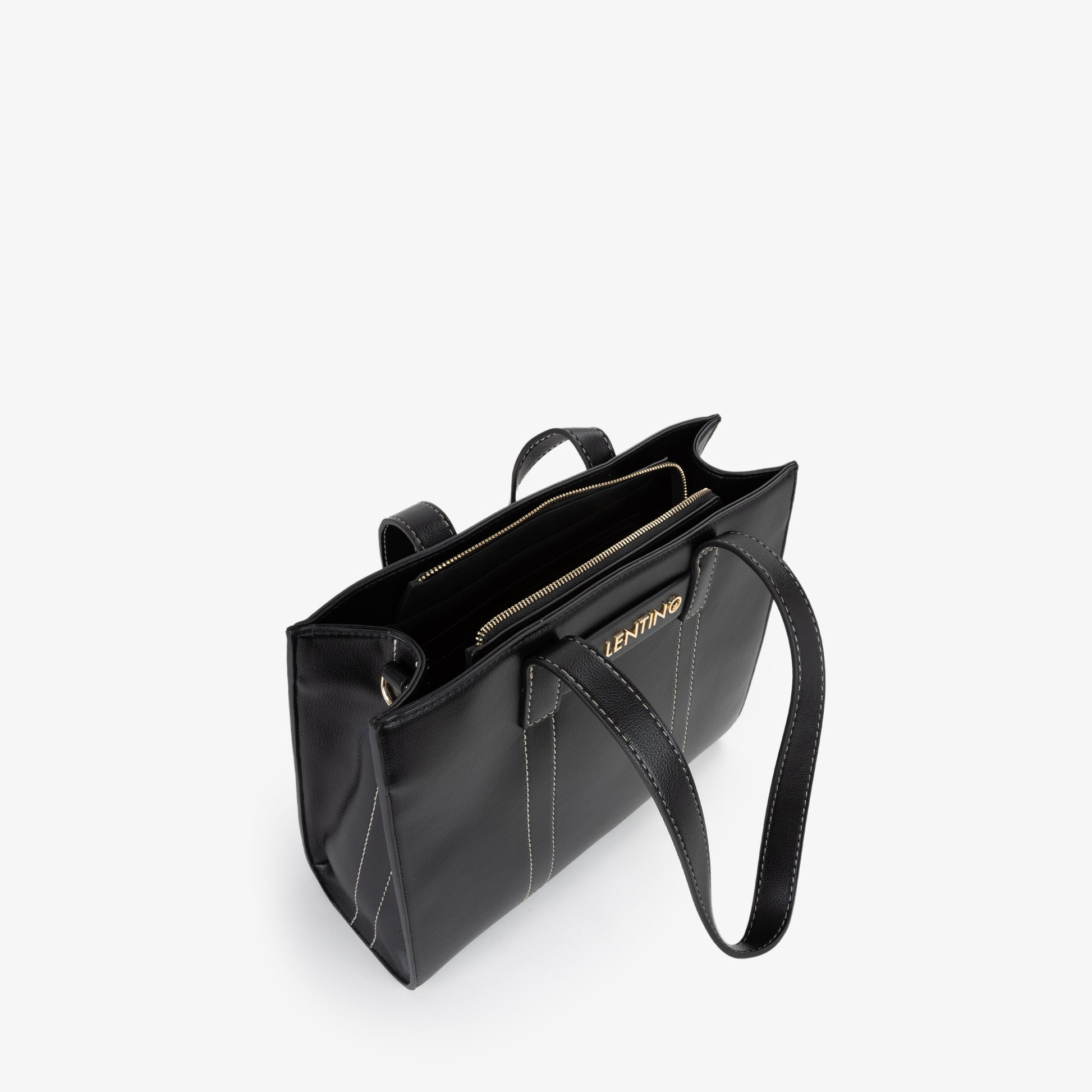 Sac à main femme noir structuré surpiqûres contrastantes