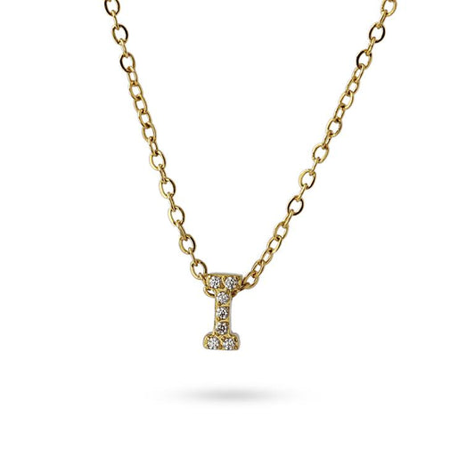 Collier femme acier jaune lettre I zirconia 38 cm