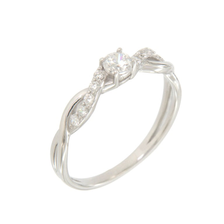 Bague femme argent rhodié solitaire zirconia tressée