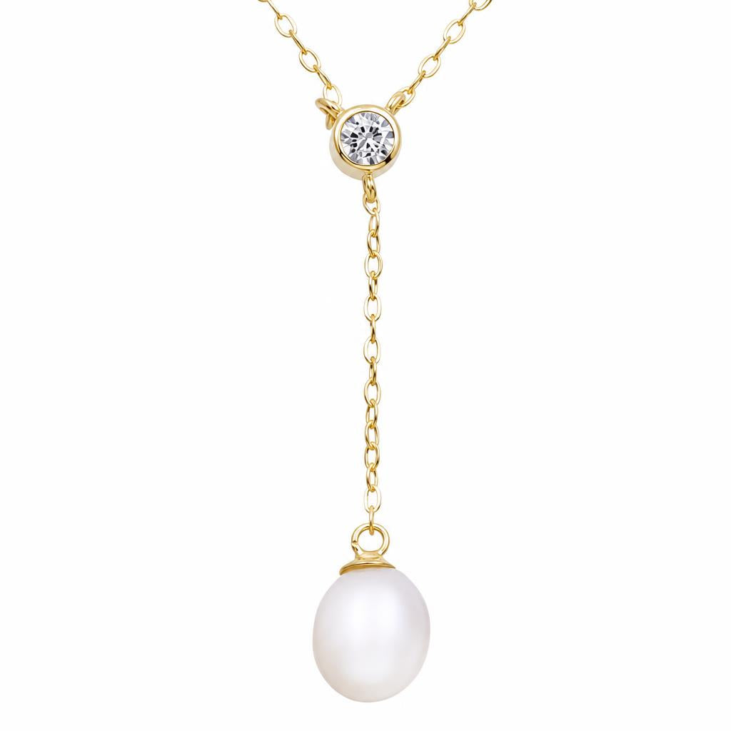 Collier femme or jaune 9 carats zirkonia et perle de culture