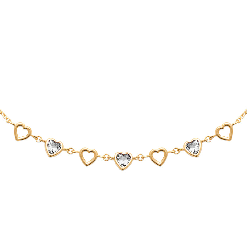Collier femme plaqué or jaune motif cœur zirconia