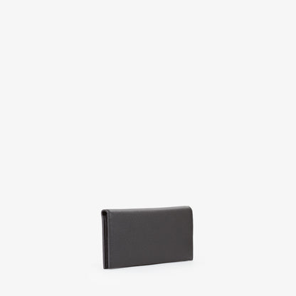 Portefeuille femme cuir grainé noir logo doré élégant