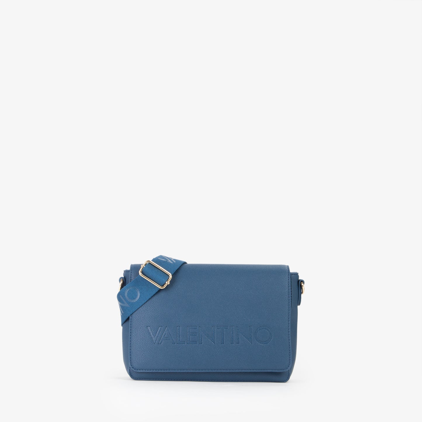 Sac bandoulière femme bleu cuir grainé logo embossé