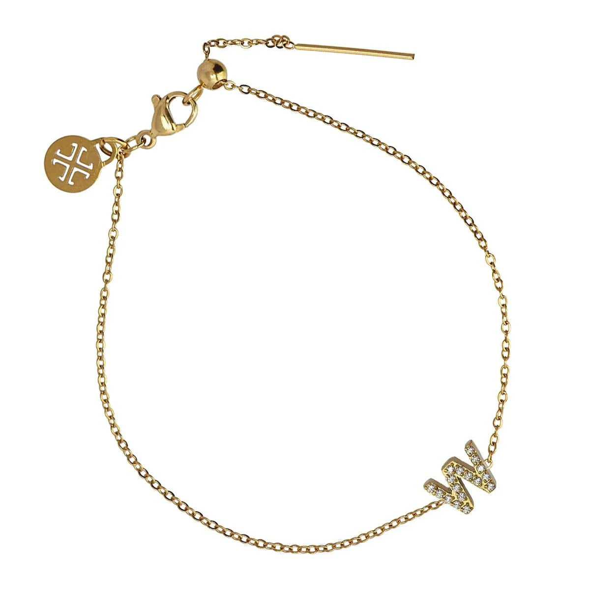 Bracelet femme acier doré initiale W zirconia 19 cm