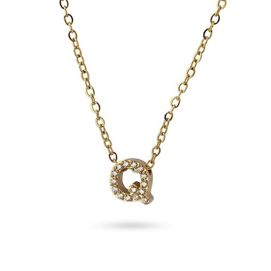 Collier femme acier jaune lettre Q zirconia 38 cm