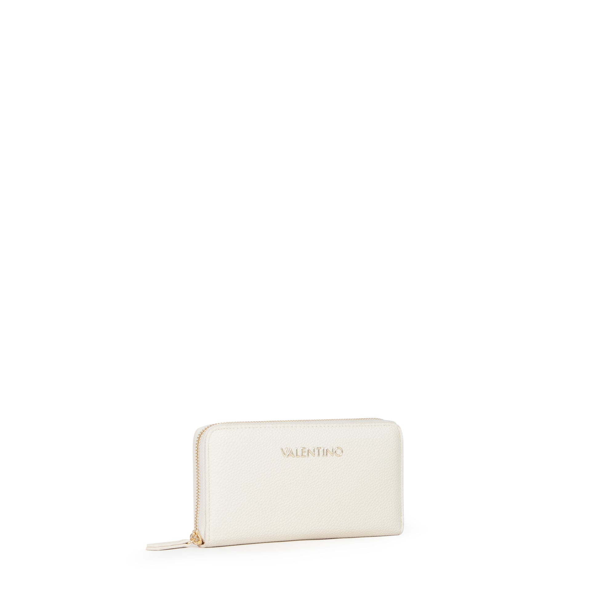 Portefeuille femme zippé écru grain cuir doré