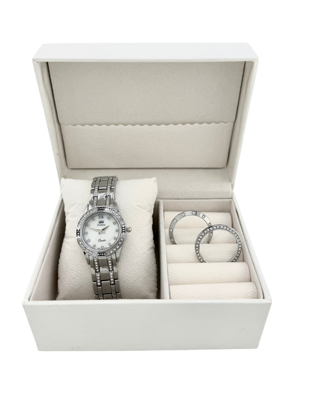 MONTRE DAME SWISS MADE - BRACELET METAL - CADRAN NACRE - 3 LUNETTES INTERCHANGEABLE