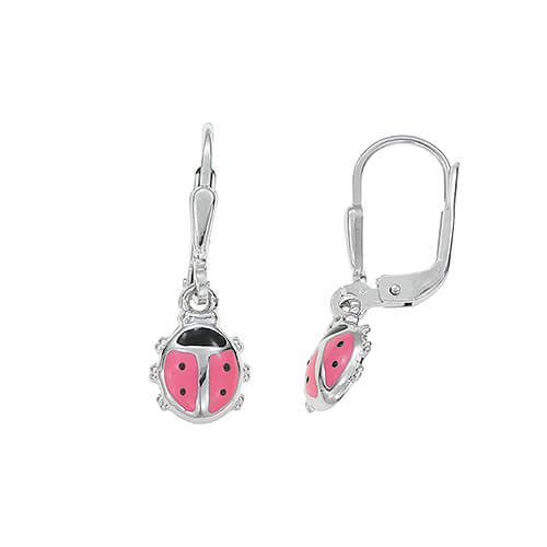 Boucles d'oreilles enfant argent coccinelle laque rose