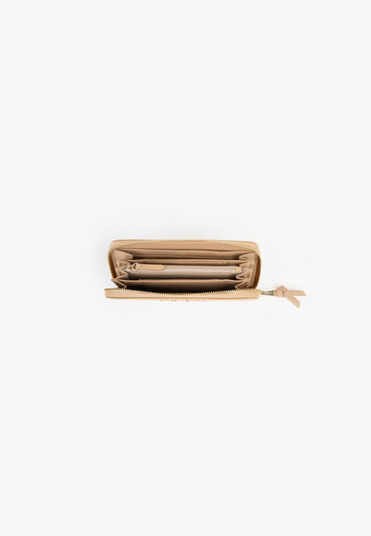 Portefeuille femme zippé beige sable élégant