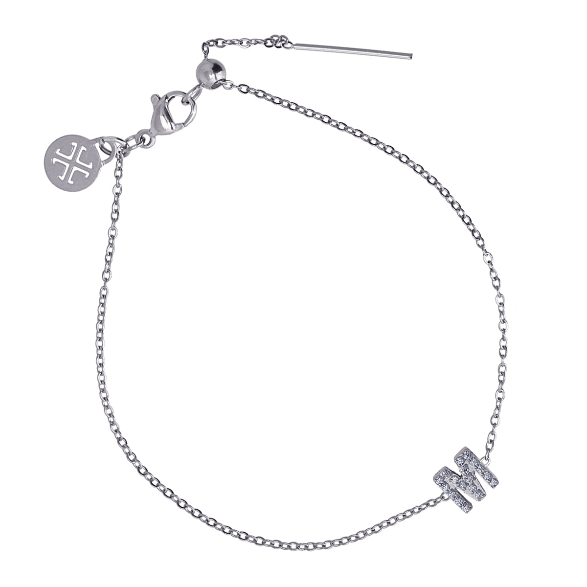 Bracelet femme acier argenté initiale M zirconia