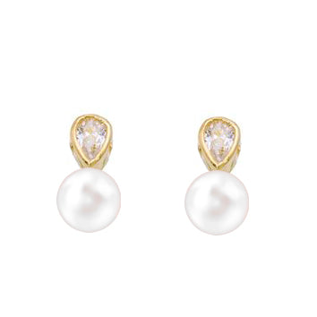 Clou d'oreille femme or jaune 9k perle culture et zirkonia