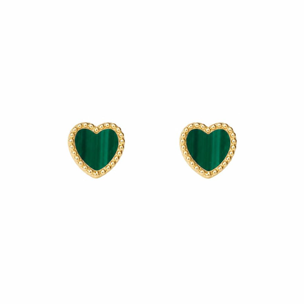 Clou d'oreille femme or 9 carats malachite cœur