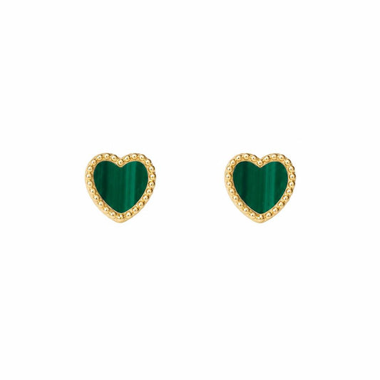 Clou d'oreille femme or 9 carats malachite cœur
