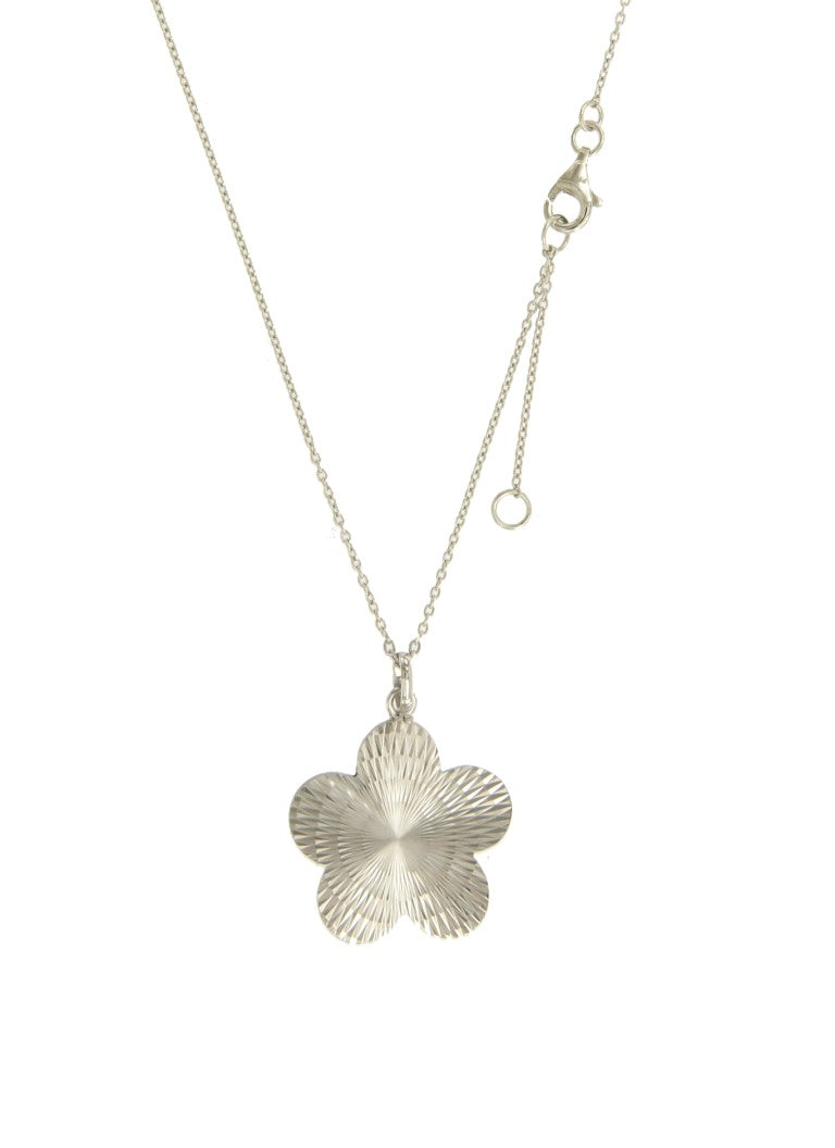 Collier femme argent rhodié pendentif fleur diamantée