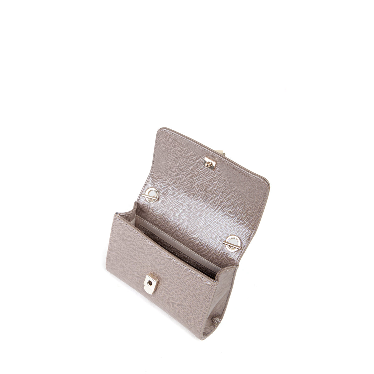 Sac femme taupe cuir grainé chaîne dorée pompon