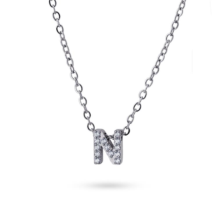 Collier femme acier lettre N zirconia 38+5 cm