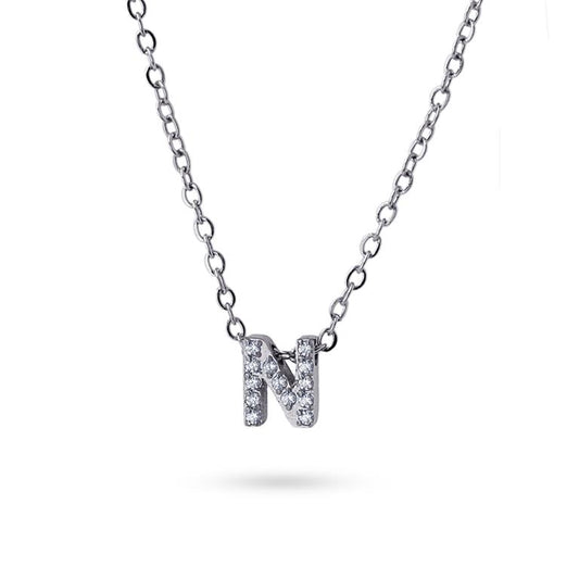 Collier femme acier lettre N zirconia 38+5 cm