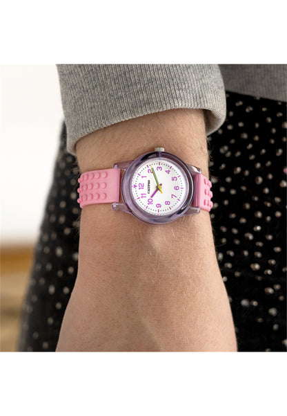 MONTRE ROSE, BRACELET CAOUTCHOUC, FILLE