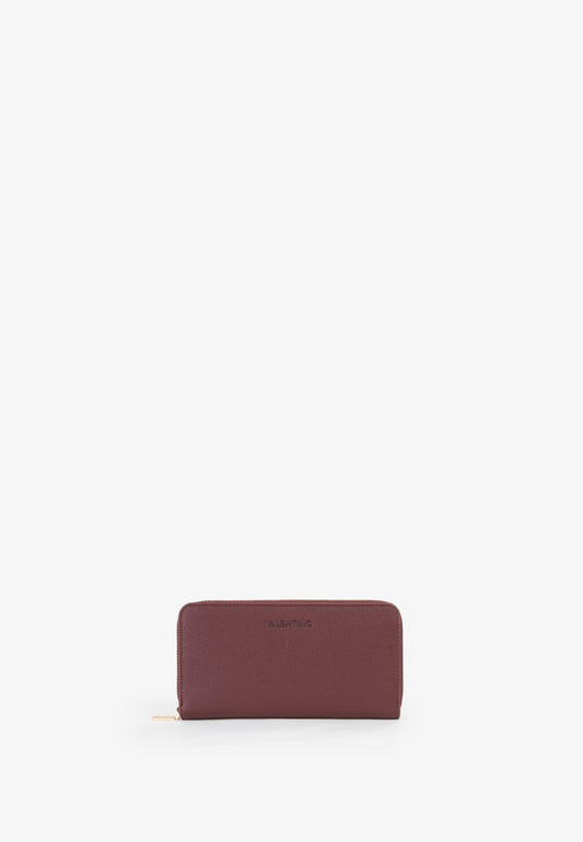 Portefeuille femme zippé bordeaux grainé compact