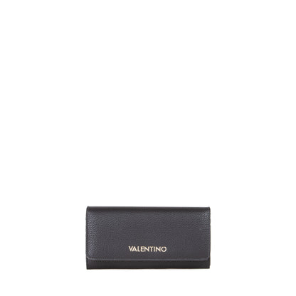 Portefeuille femme simili cuir grainé noir fermeture rabat